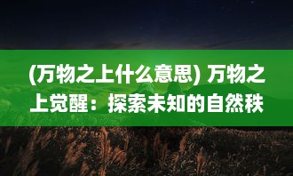 (万物之上什么意思) 万物之上觉醒：探索未知的自然秩序与生命意义的终极之旅