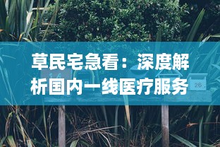 草民宅急看：深度解析国内一线医疗服务在日常生活中的实际应用与普及推广方式